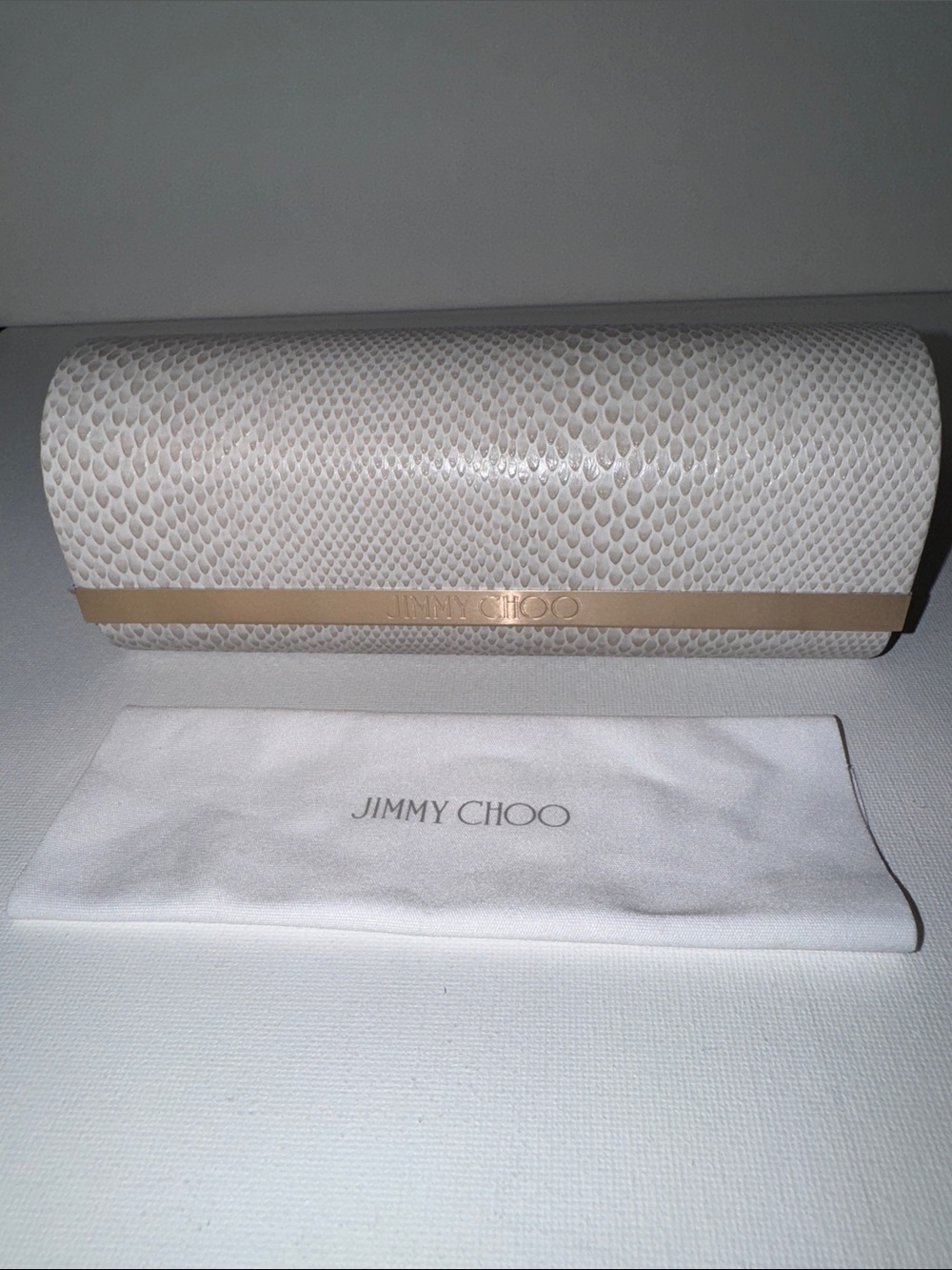 Jimmy Choo Faux Snakeskin Sunglasses Case & Dust Cloth Set
